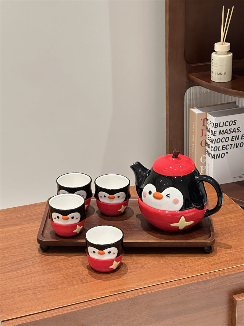 Cute Penguin Ceramic Coffee Pot Set, Kawaii 3D Cartoon Animal Teapot and Tea Cups, Unique Gift for Coffee Lovers