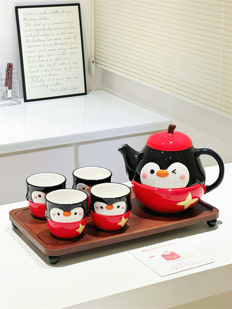 Cute Penguin Ceramic Coffee Pot Set, Kawaii 3D Cartoon Animal Teapot and Tea Cups, Unique Gift for Coffee Lovers