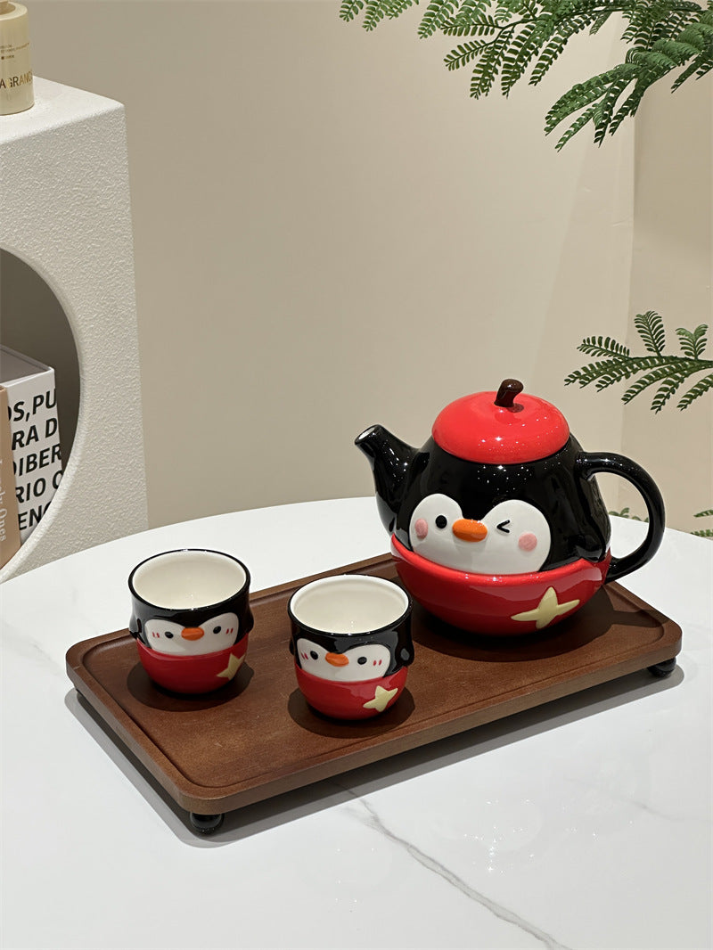 Cute Penguin Ceramic Coffee Pot Set, Kawaii 3D Cartoon Animal Teapot and Tea Cups, Unique Gift for Coffee Lovers