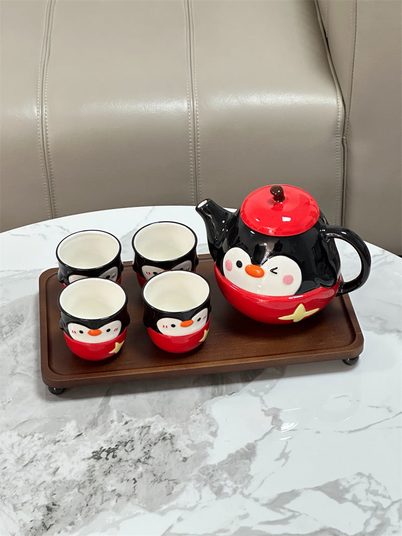 Cute Penguin Ceramic Coffee Pot Set, Kawaii 3D Cartoon Animal Teapot and Tea Cups, Unique Gift for Coffee Lovers