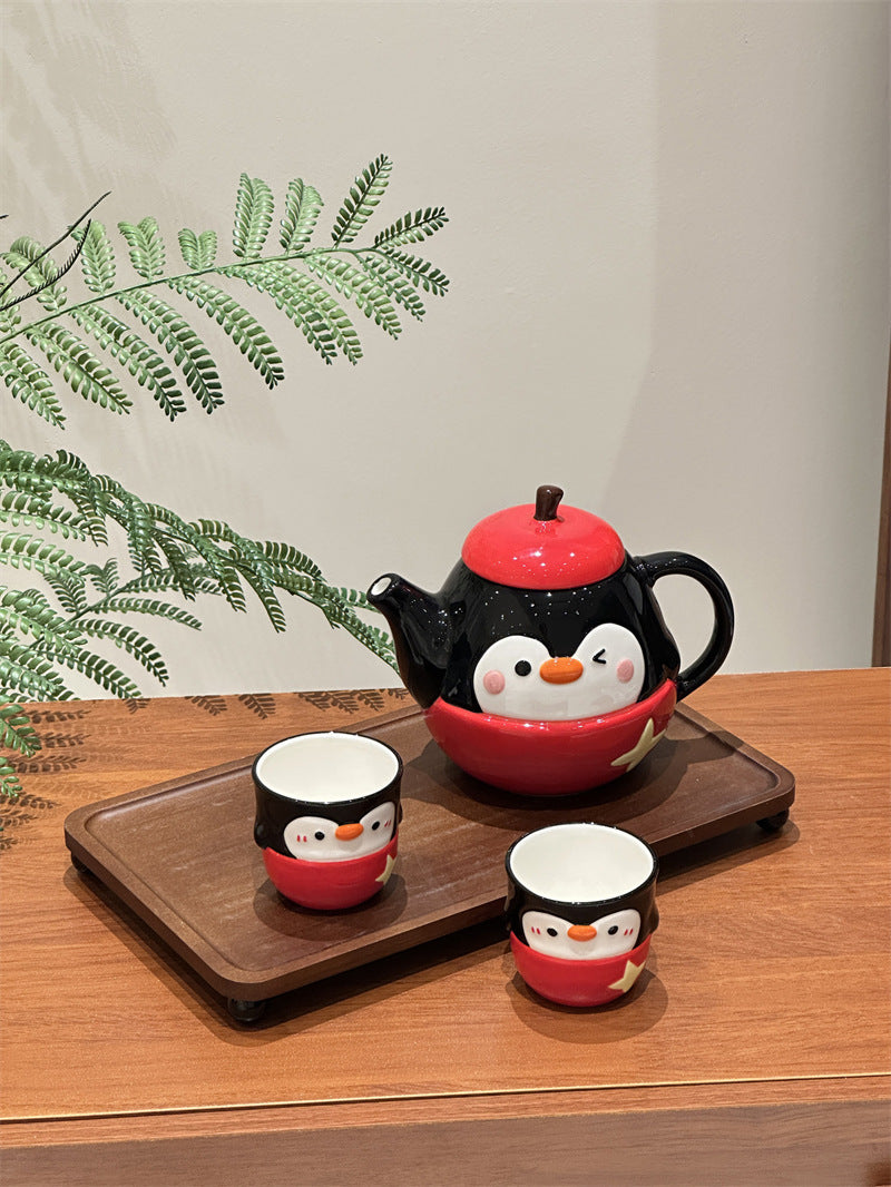 Cute Penguin Ceramic Coffee Pot Set, Kawaii 3D Cartoon Animal Teapot and Tea Cups, Unique Gift for Coffee Lovers