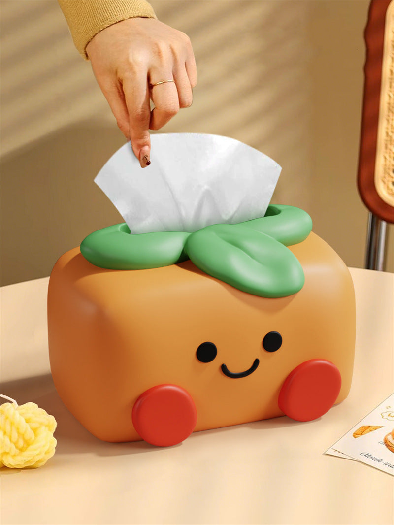 Cute Persimmon Character Tissue Box - Cartoon Fruit-Themed Desktop Tissue Holder