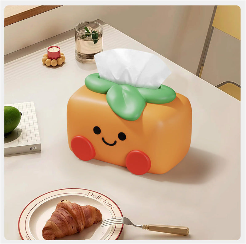 Cute Persimmon Character Tissue Box - Cartoon Fruit-Themed Desktop Tissue Holder