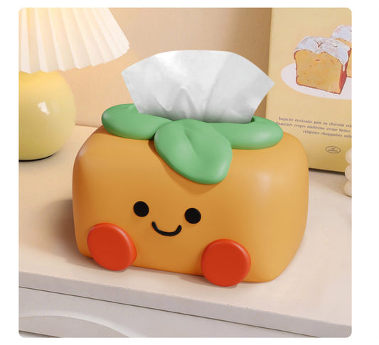Cute Persimmon Character Tissue Box - Cartoon Fruit-Themed Desktop Tissue Holder