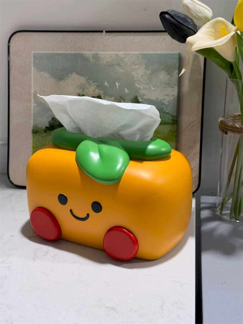 Cute Persimmon Character Tissue Box - Cartoon Fruit-Themed Desktop Tissue Holder