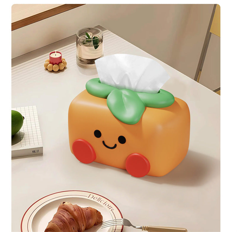 Cute Persimmon Character Tissue Box - Cartoon Fruit-Themed Desktop Tissue Holder