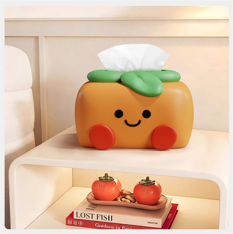Cute Persimmon Character Tissue Box - Cartoon Fruit-Themed Desktop Tissue Holder