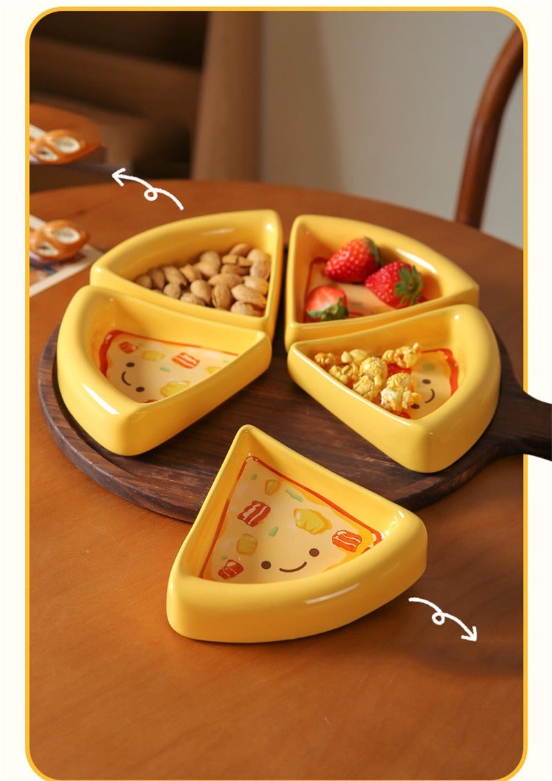 Cute Pizza Shaped Ceramic Divided Serving Tray 5-Piece Snack Platter Set for Party Home Decor