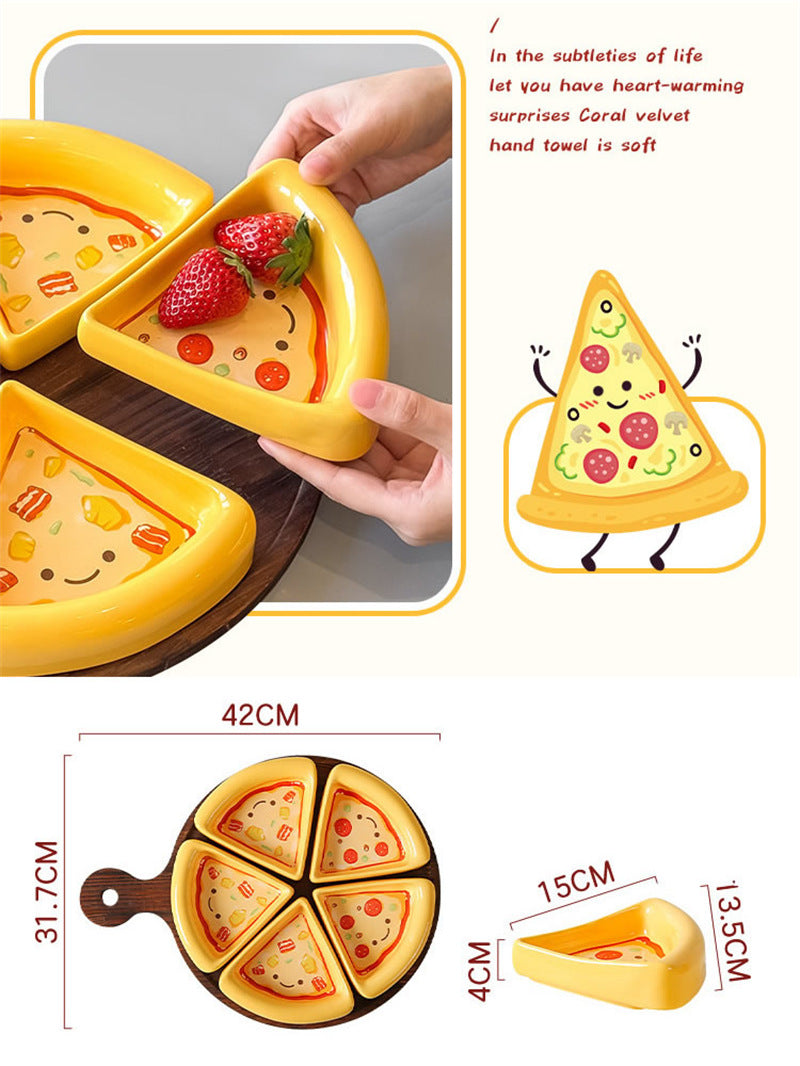 Cute Pizza Shaped Ceramic Divided Serving Tray 5-Piece Snack Platter Set for Party Home Decor