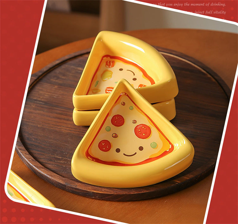 Cute Pizza Shaped Ceramic Divided Serving Tray 5-Piece Snack Platter Set for Party Home Decor