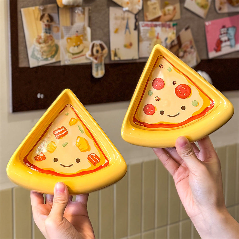 Cute Pizza Shaped Ceramic Divided Serving Tray 5-Piece Snack Platter Set for Party Home Decor