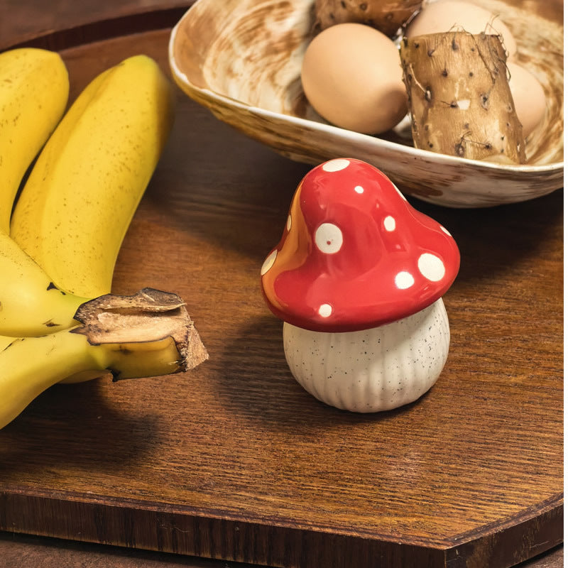 Cute Polka Dot Mushroom Ceramic Toothpick Holder,Cottagecore Dining Table Kitchen Decor