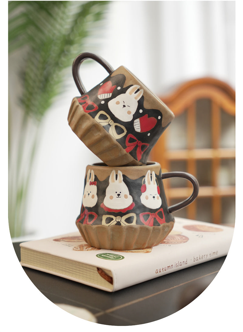 Cute Rabbit Ceramic Mugs - Hand-Painted Coffee Tea Cups for Home & Office