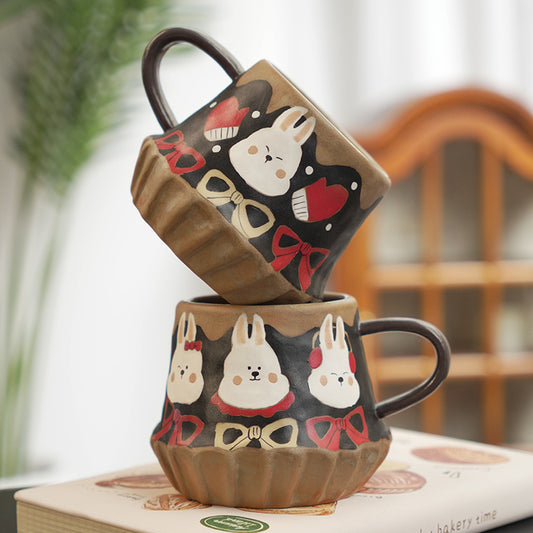 Cute Rabbit Ceramic Mugs - Hand-Painted Coffee Tea Cups for Home & Office