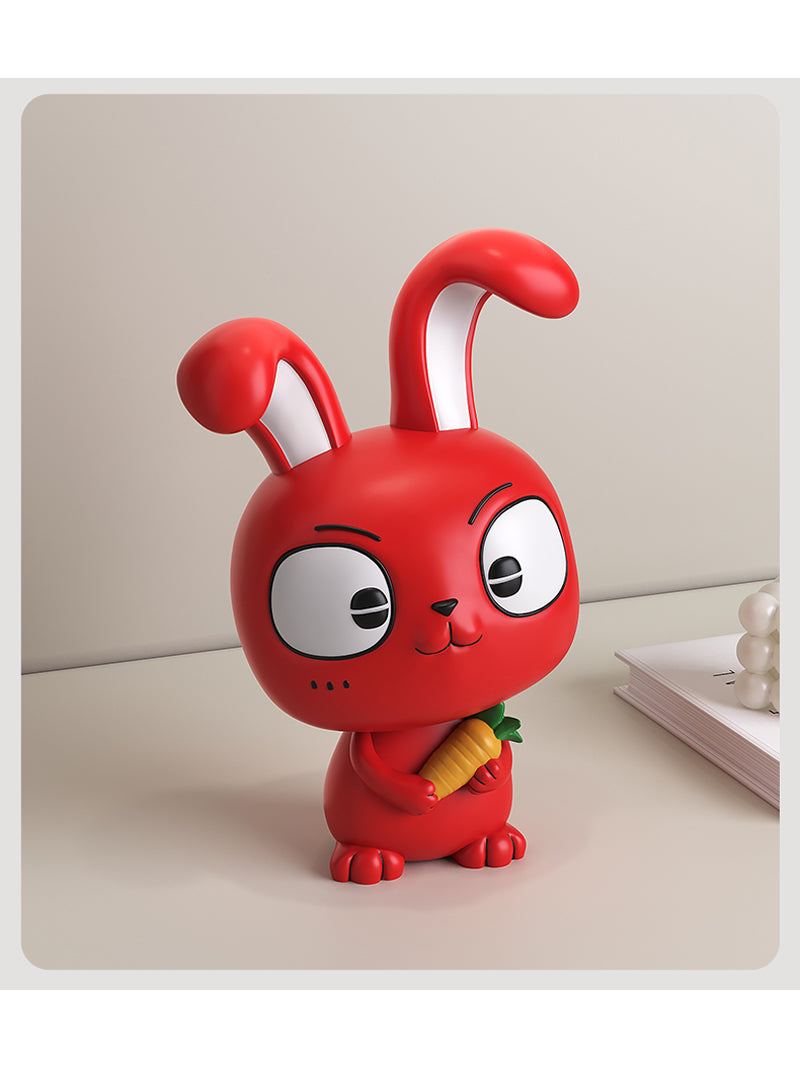 Cute Red Big Rabbit Resin Sculpture Ornaments, Desktop Office Decoration