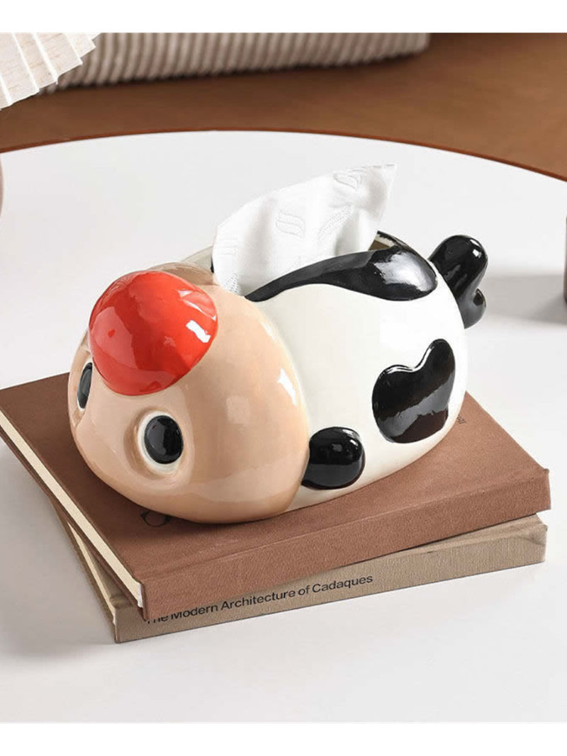 Cute Red Nose Fish Shaped Ceramic Tissue Box Holder, Novelty Tabletop Tissue Organizer, Fun Home Decor Gift for Living Room Bedroom