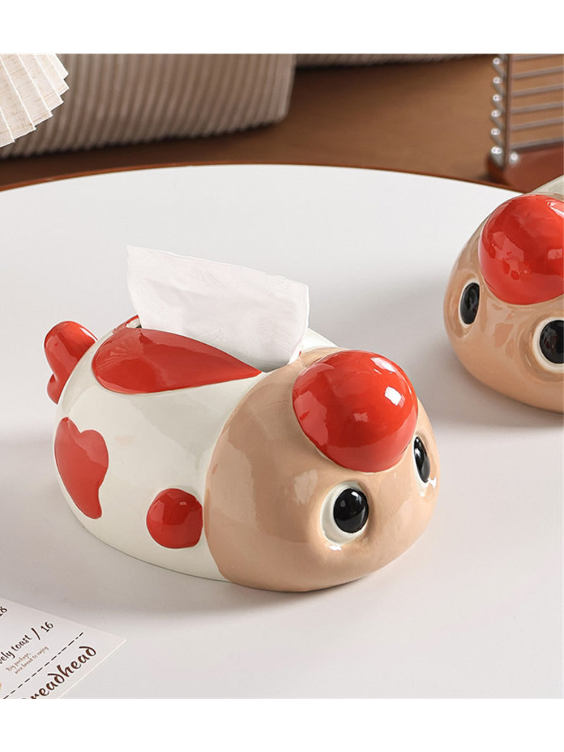 Cute Red Nose Fish Shaped Ceramic Tissue Box Holder, Novelty Tabletop Tissue Organizer, Fun Home Decor Gift for Living Room Bedroom
