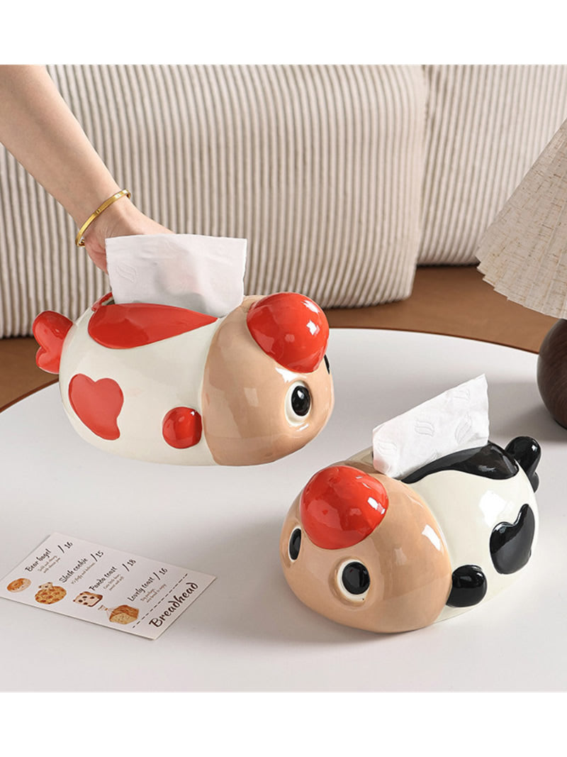 Cute Red Nose Fish Shaped Ceramic Tissue Box Holder, Novelty Tabletop Tissue Organizer, Fun Home Decor Gift for Living Room Bedroom