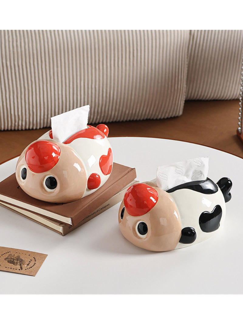 Cute Red Nose Fish Shaped Ceramic Tissue Box Holder, Novelty Tabletop Tissue Organizer, Fun Home Decor Gift for Living Room Bedroom