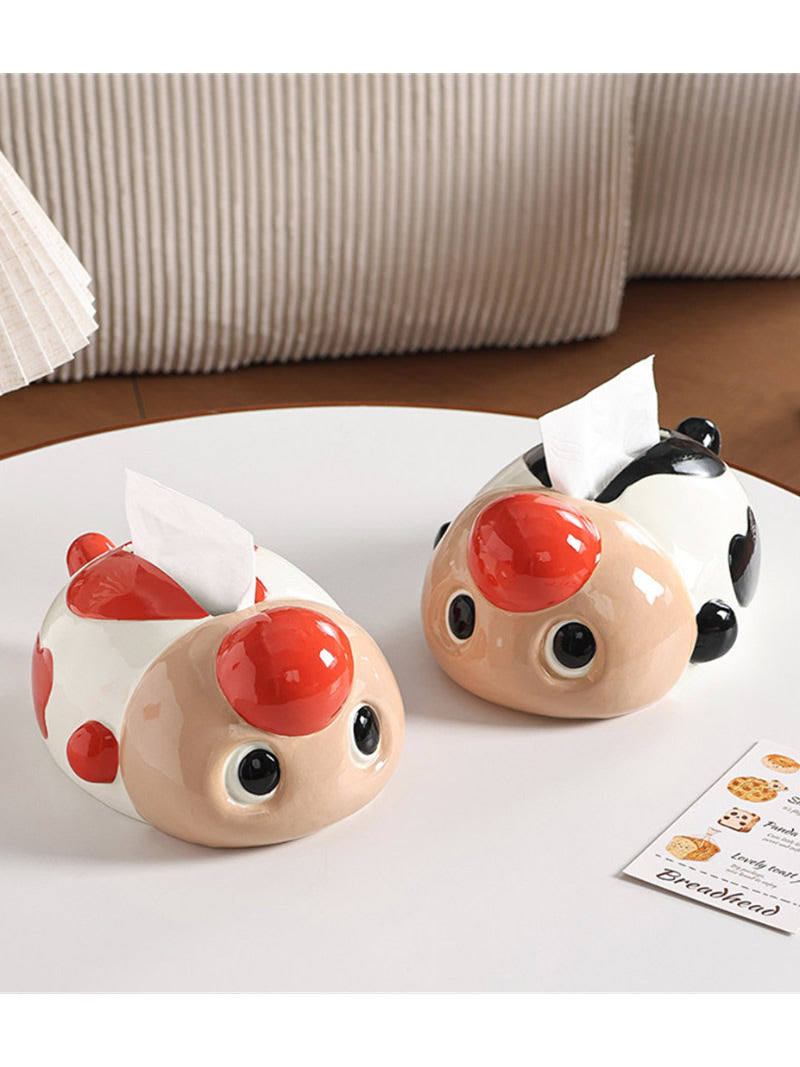 Cute Red Nose Fish Shaped Ceramic Tissue Box Holder, Novelty Tabletop Tissue Organizer, Fun Home Decor Gift for Living Room Bedroom