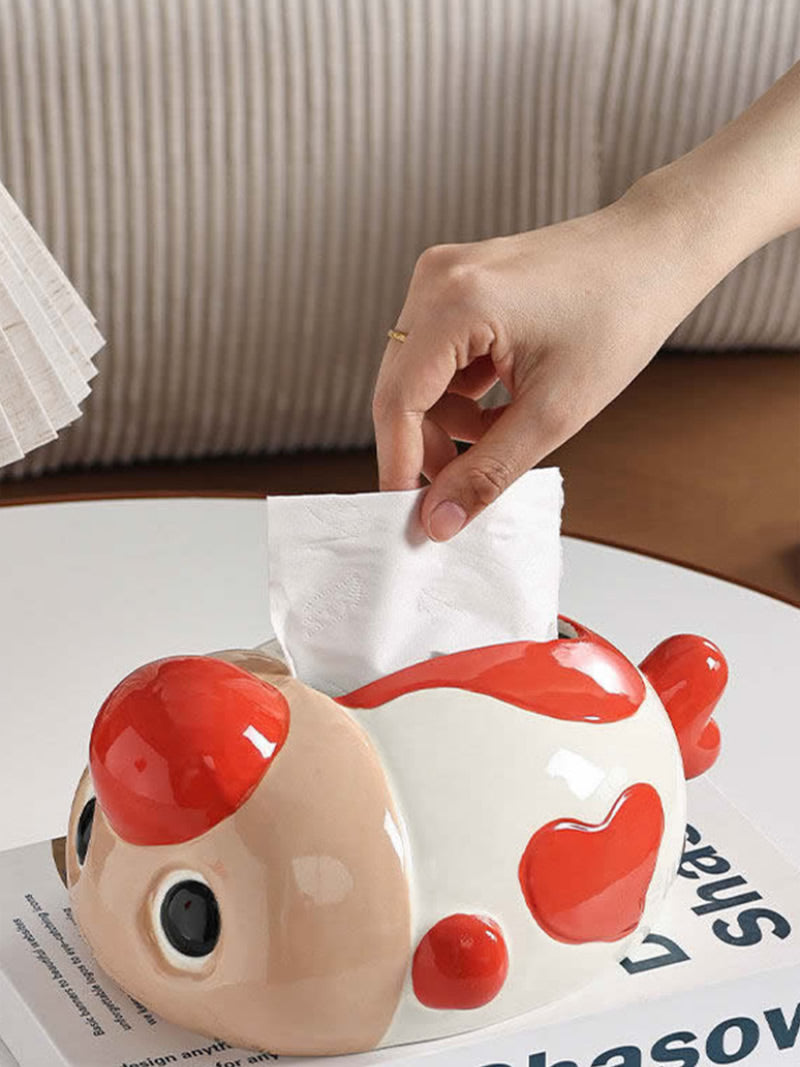 Cute Red Nose Fish Shaped Ceramic Tissue Box Holder, Novelty Tabletop Tissue Organizer, Fun Home Decor Gift for Living Room Bedroom