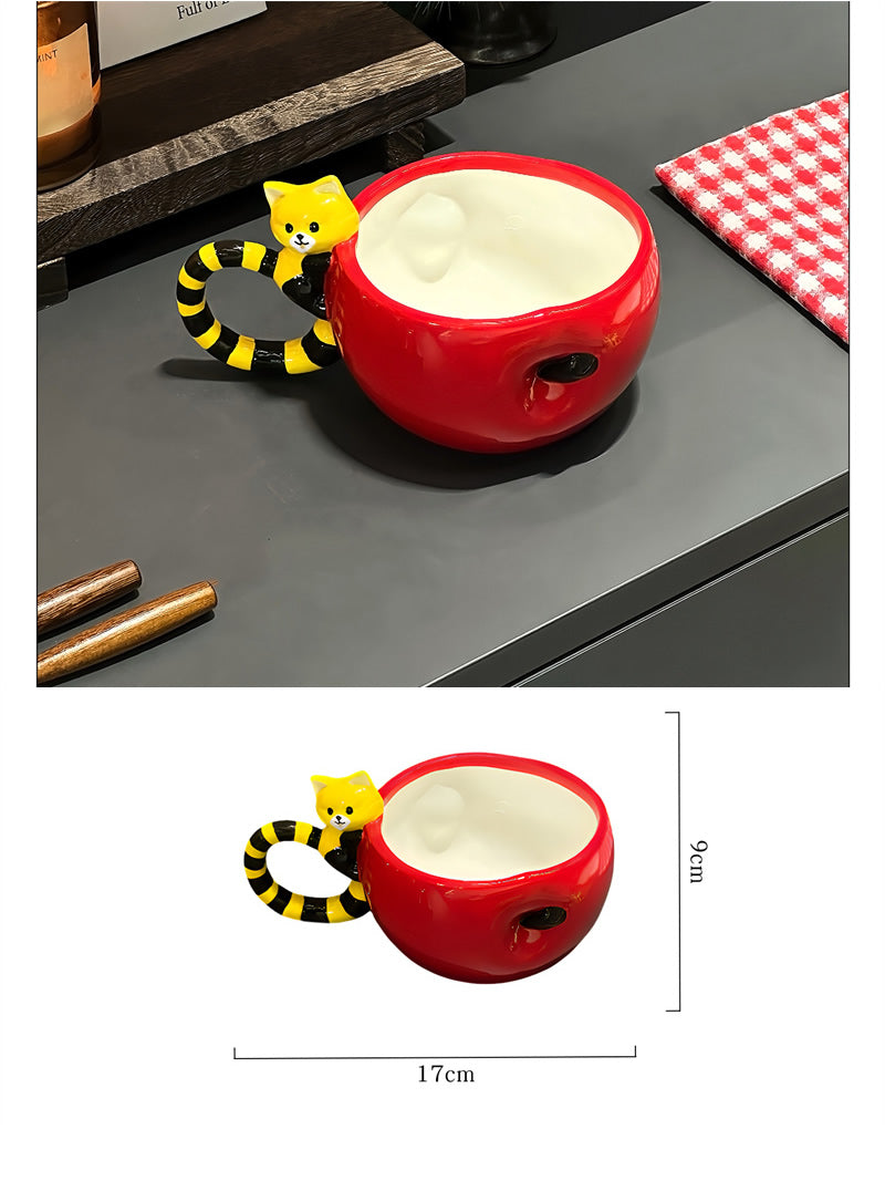 Cute Red Panda Ceramic Mug, Fun Apple Coffee Cup
