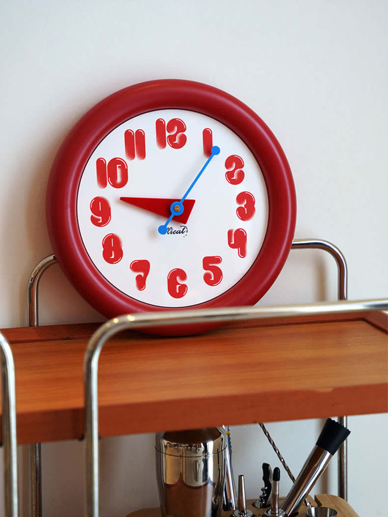 Cute Red Round Wall Clock - Bubble Number Silent Sweep Wall Clock for Kids Bedroom Living Room Decor Gift