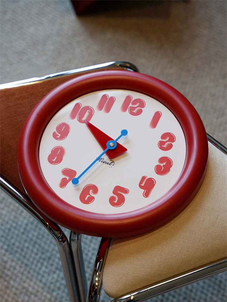 Cute Red Round Wall Clock - Bubble Number Silent Sweep Wall Clock for Kids Bedroom Living Room Decor Gift