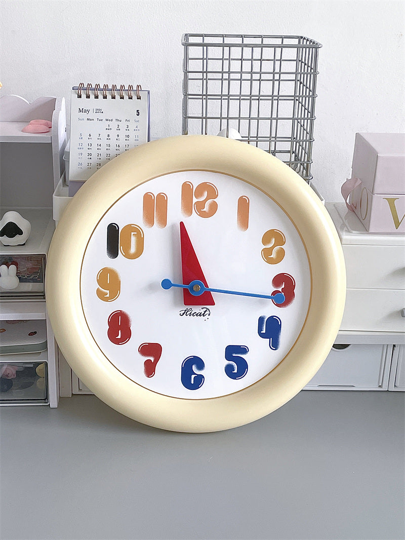 Cute Red Round Wall Clock - Bubble Number Silent Sweep Wall Clock for Kids Bedroom Living Room Decor Gift
