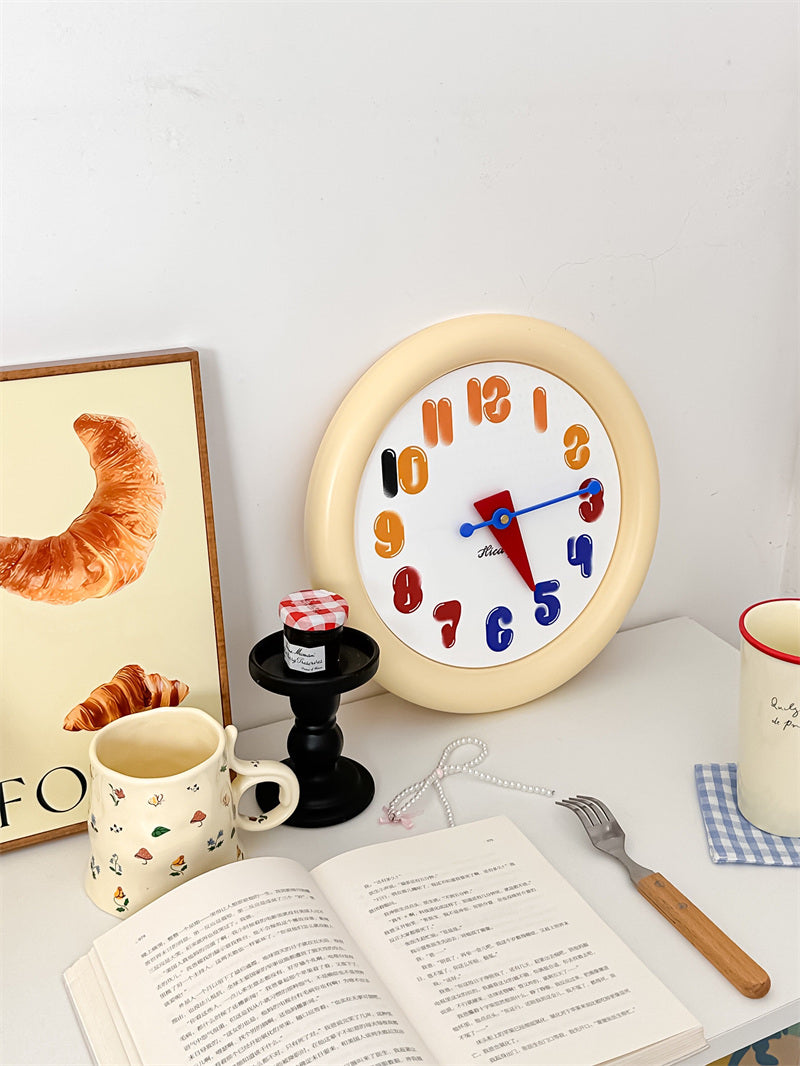 Cute Red Round Wall Clock - Bubble Number Silent Sweep Wall Clock for Kids Bedroom Living Room Decor Gift