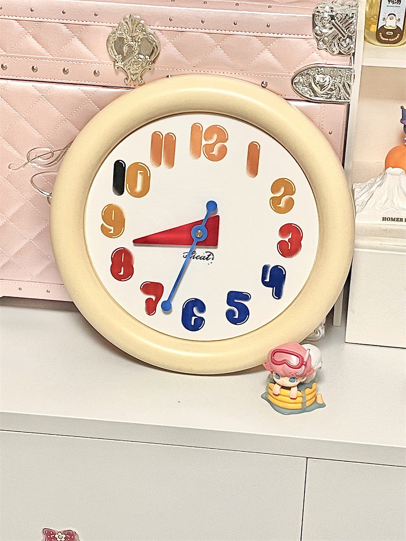 Cute Red Round Wall Clock - Bubble Number Silent Sweep Wall Clock for Kids Bedroom Living Room Decor Gift