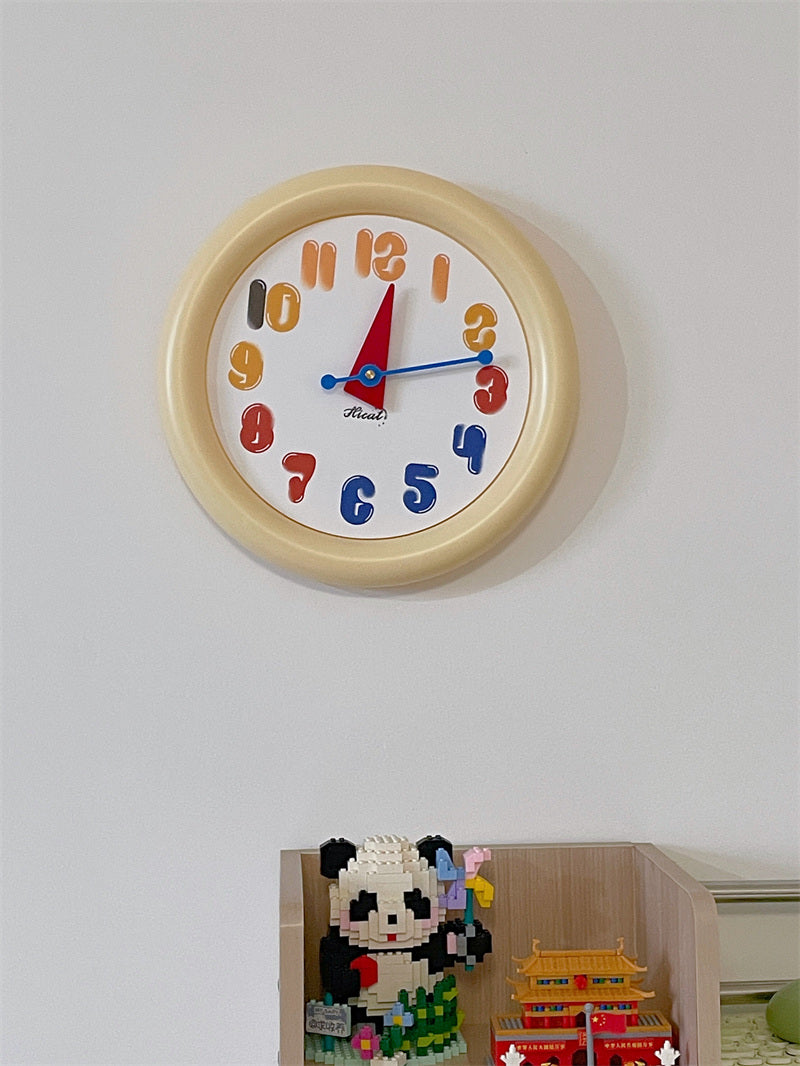 Cute Red Round Wall Clock - Bubble Number Silent Sweep Wall Clock for Kids Bedroom Living Room Decor Gift
