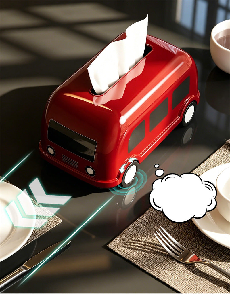 Cute Retro Camper Van Tissue Box , Decorative Bus‑Shaped Facial Tissue Holder