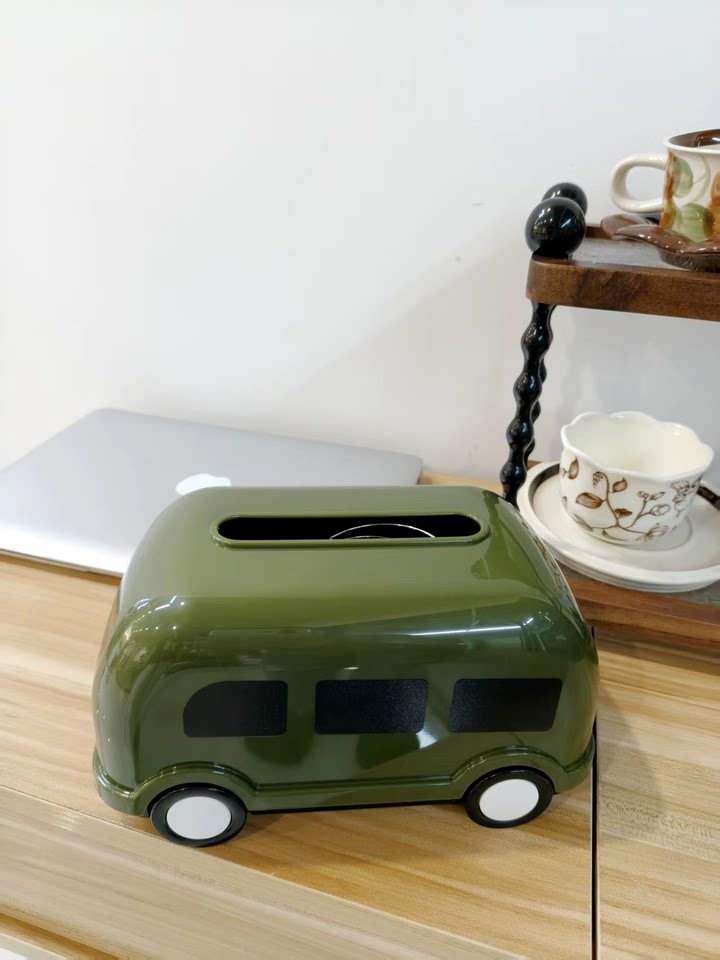 Cute Retro Camper Van Tissue Box , Decorative Bus‑Shaped Facial Tissue Holder