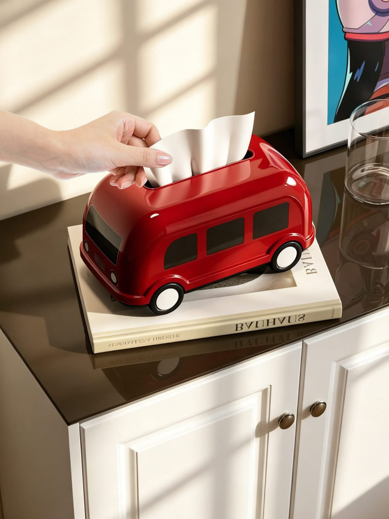 Cute Retro Camper Van Tissue Box , Decorative Bus‑Shaped Facial Tissue Holder