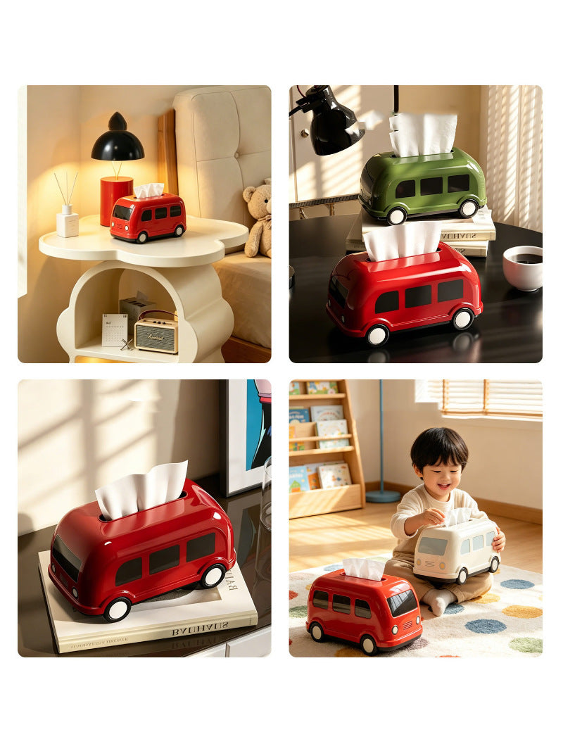 Cute Retro Camper Van Tissue Box , Decorative Bus‑Shaped Facial Tissue Holder