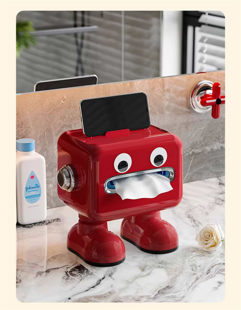 Cute Robot Tissue Box - 2-in-1 Tissue Holder & Phone Stand for Home & Office