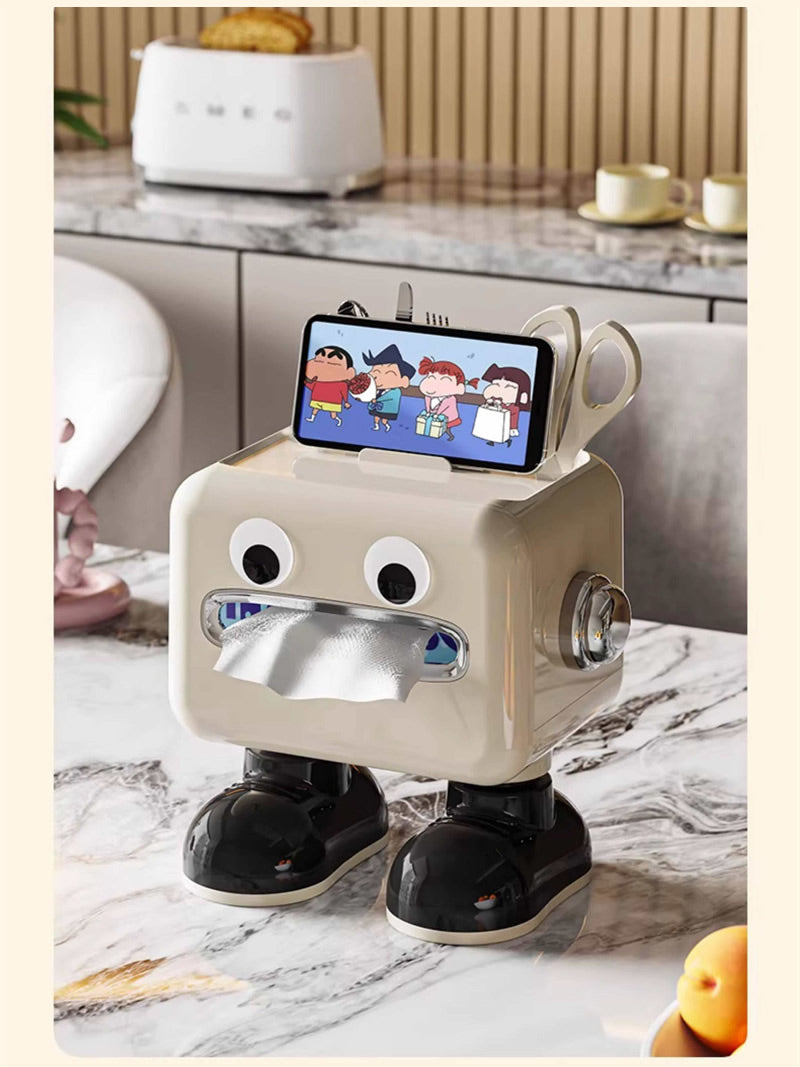 Cute Robot Tissue Box - 2-in-1 Tissue Holder & Phone Stand for Home & Office
