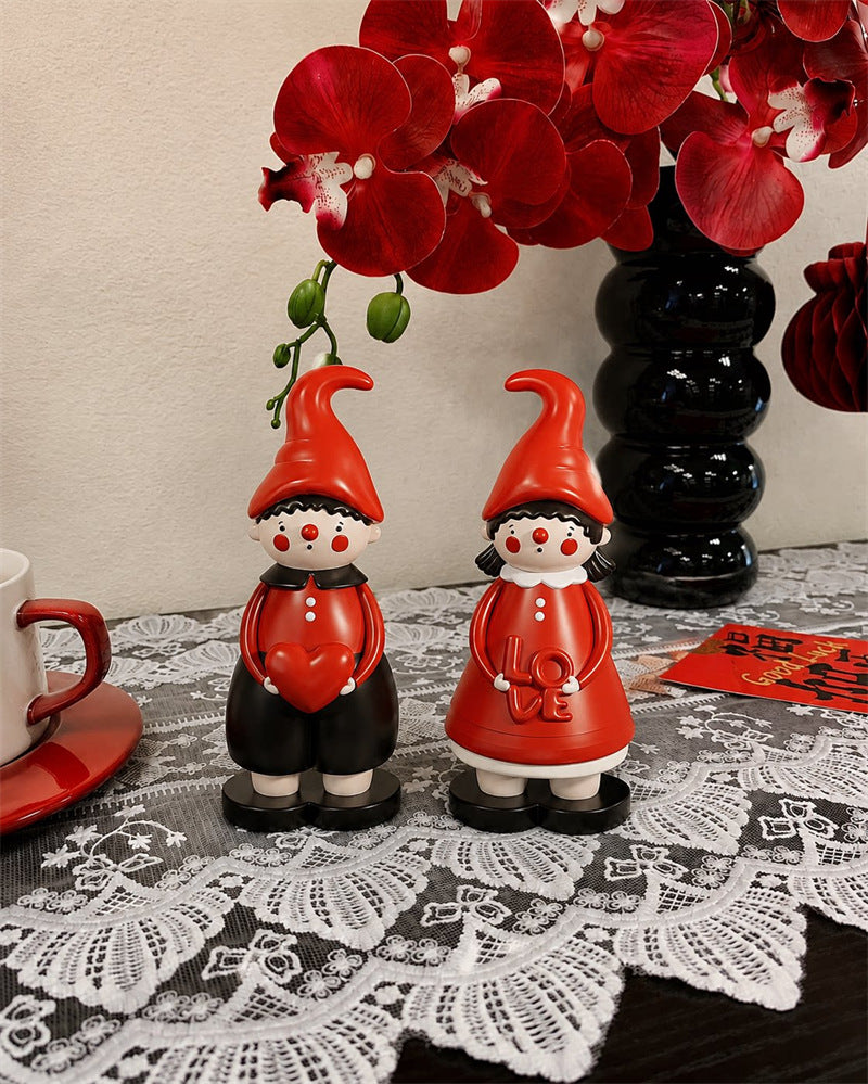 Cute Romantic Couple Doll Statue Set, Heart & LOVE Sign Table Decor for Wedding & Valentine’s Gifts