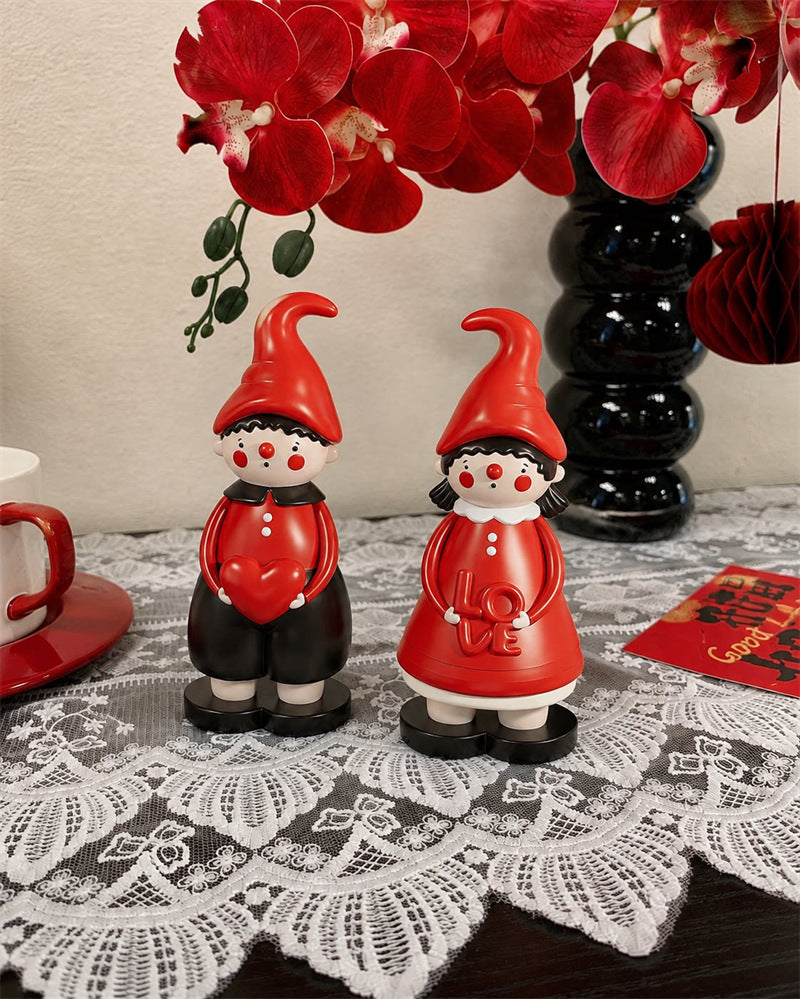 Cute Romantic Couple Doll Statue Set, Heart & LOVE Sign Table Decor for Wedding & Valentine’s Gifts