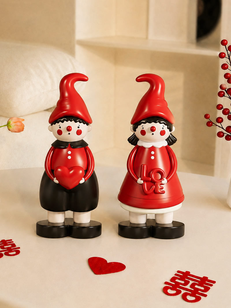 Cute Romantic Couple Doll Statue Set, Heart & LOVE Sign Table Decor for Wedding & Valentine’s Gifts