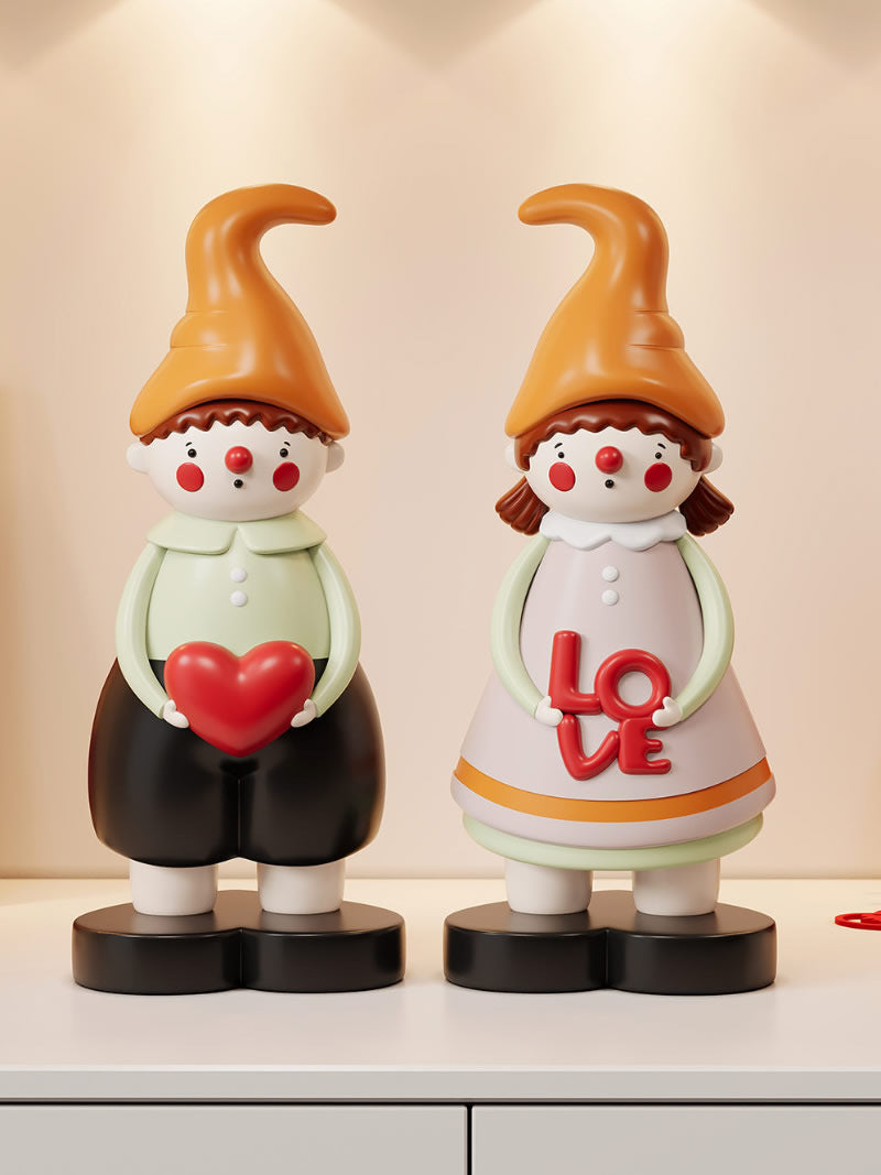 Cute Romantic Couple Doll Statue Set, Heart & LOVE Sign Table Decor for Wedding & Valentine’s Gifts