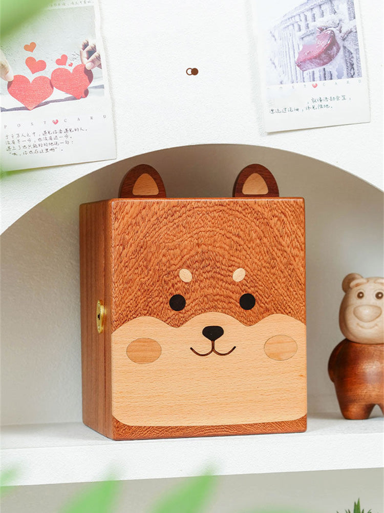 Cute Shiba Inu Wooden Piggy Bank with Lock, Kids Coin Cash Storage Jar, Boys Girls Birthday Gift