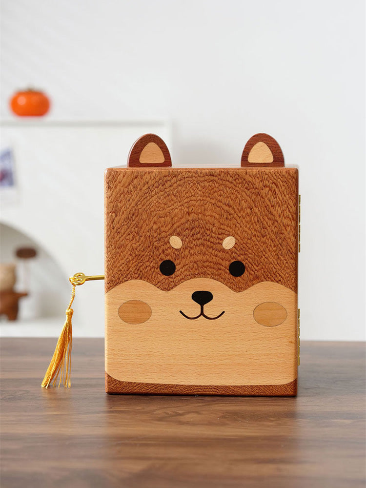 Cute Shiba Inu Wooden Piggy Bank with Lock, Kids Coin Cash Storage Jar, Boys Girls Birthday Gift