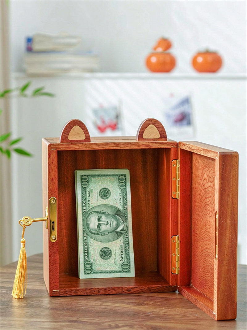 Cute Shiba Inu Wooden Piggy Bank with Lock, Kids Coin Cash Storage Jar, Boys Girls Birthday Gift