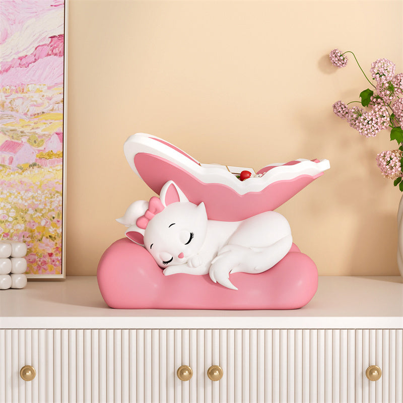 Cute Sleeping Cat Storage Tray, Kawaii Kitty Figurine Key Jewelry Holder, Desktop Home Table Decor Ornament Gift