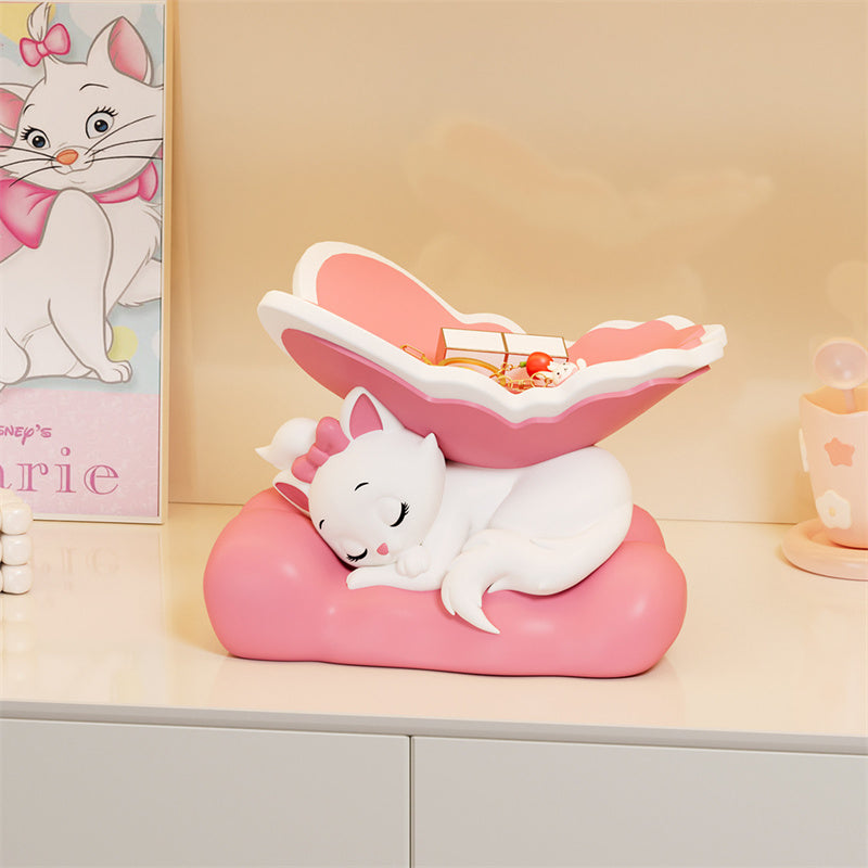 Cute Sleeping Cat Storage Tray, Kawaii Kitty Figurine Key Jewelry Holder, Desktop Home Table Decor Ornament Gift