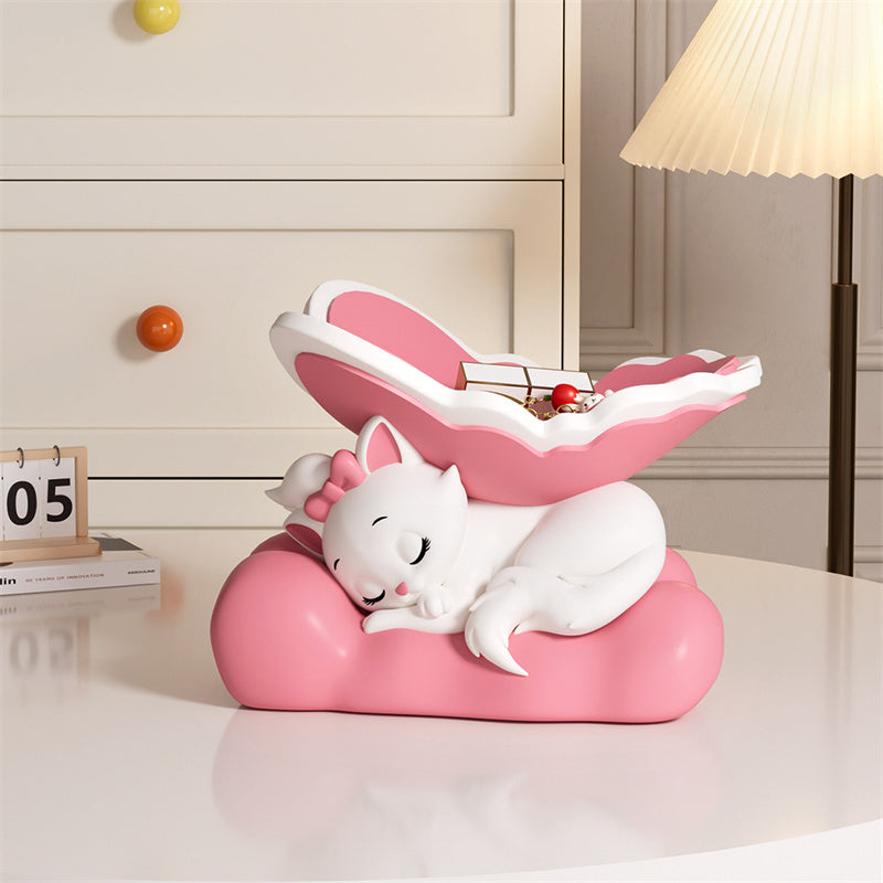Cute Sleeping Cat Storage Tray, Kawaii Kitty Figurine Key Jewelry Holder, Desktop Home Table Decor Ornament Gift