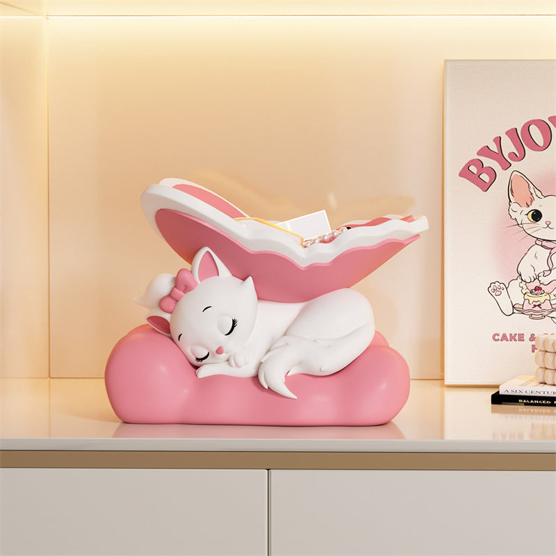 Cute Sleeping Cat Storage Tray, Kawaii Kitty Figurine Key Jewelry Holder, Desktop Home Table Decor Ornament Gift