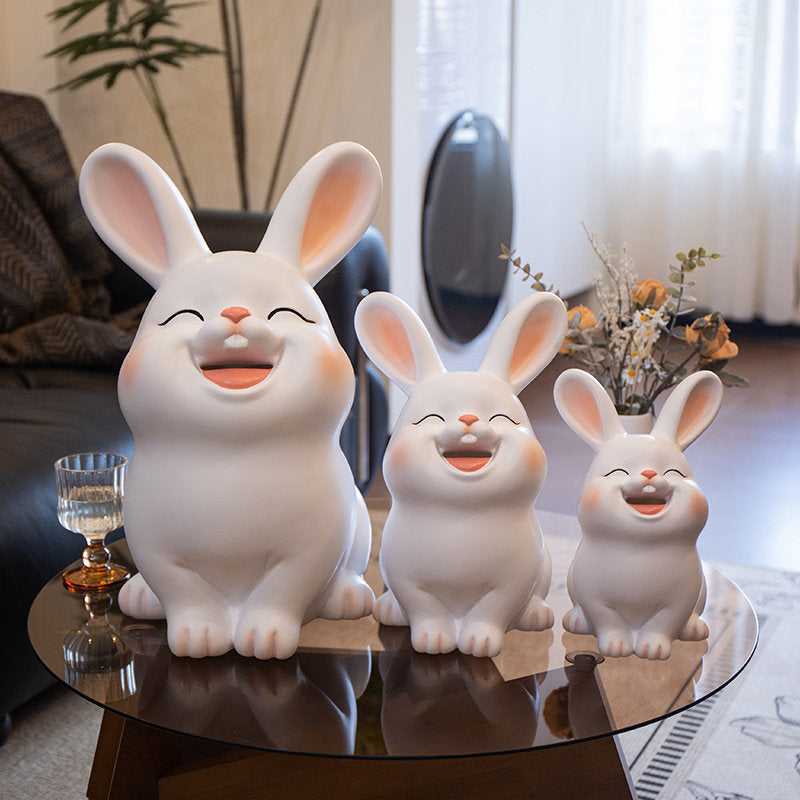 Cute Smiling Bunny Resin Piggy Bank - Decorative Money Saving Box for Kids & Home Decor